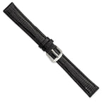 Snake-Grain Leather Watch Band in Black with Silver-Tone Buckle, 16mm - Sophia Jewelers