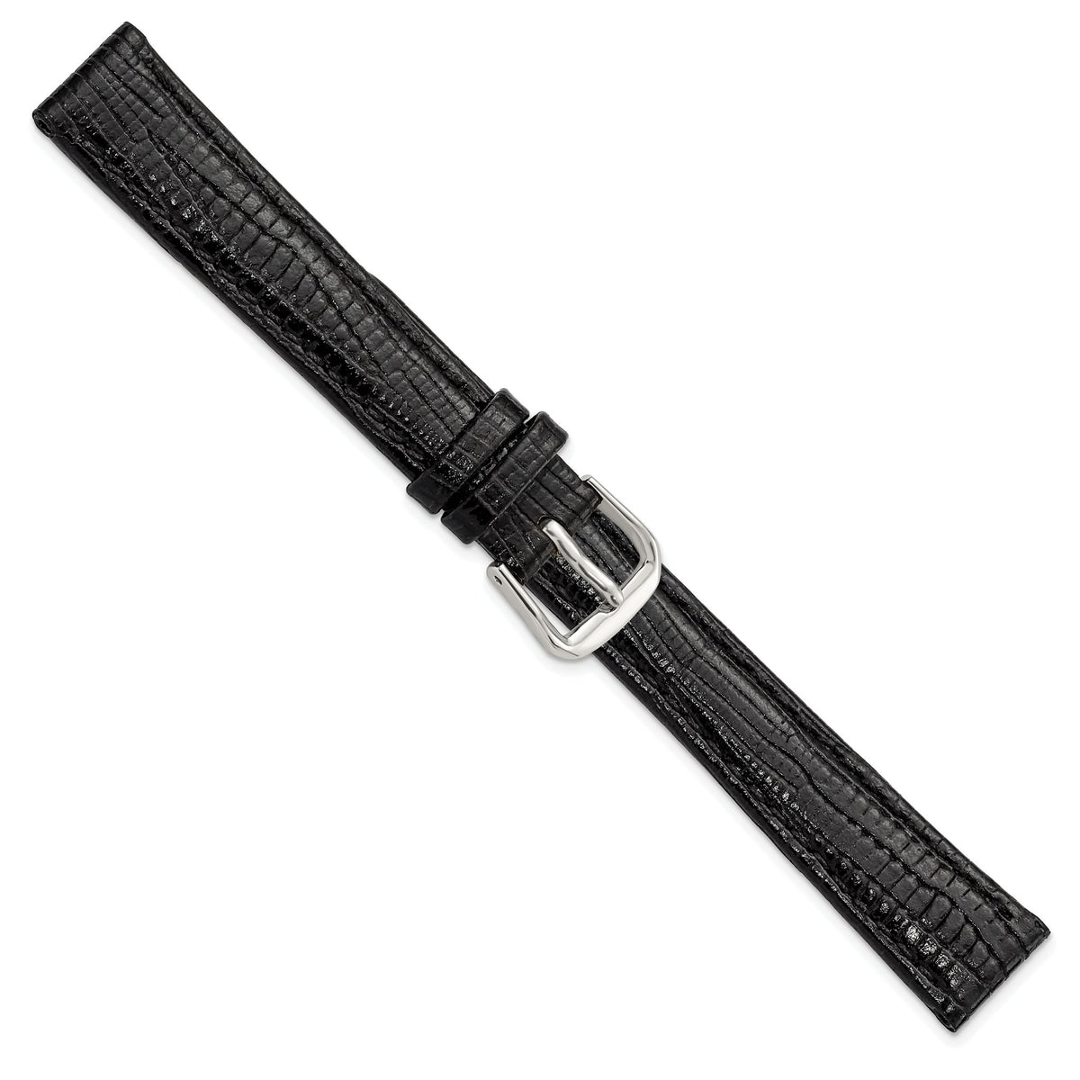 Snake-Grain Leather Watch Band in Black with Silver-Tone Buckle, 16mm - Sophia Jewelers