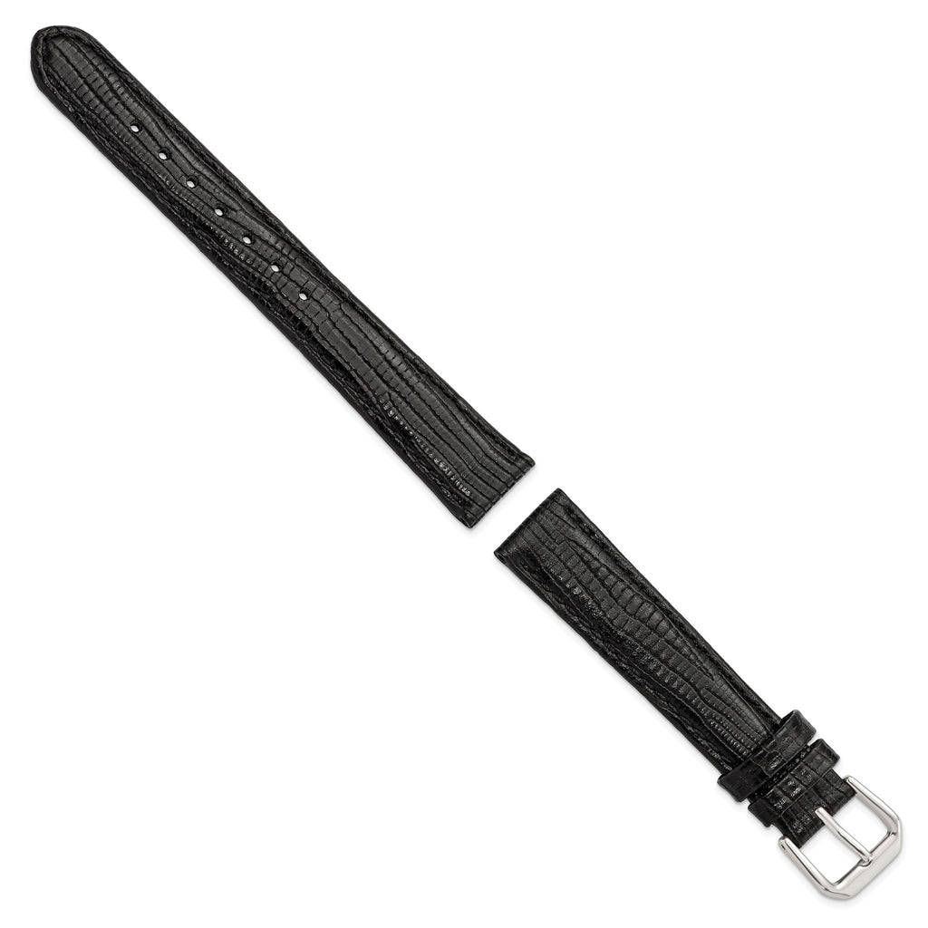 Snake-Grain Leather Watch Band in Black with Silver-Tone Buckle, 16mm - Sophia Jewelers