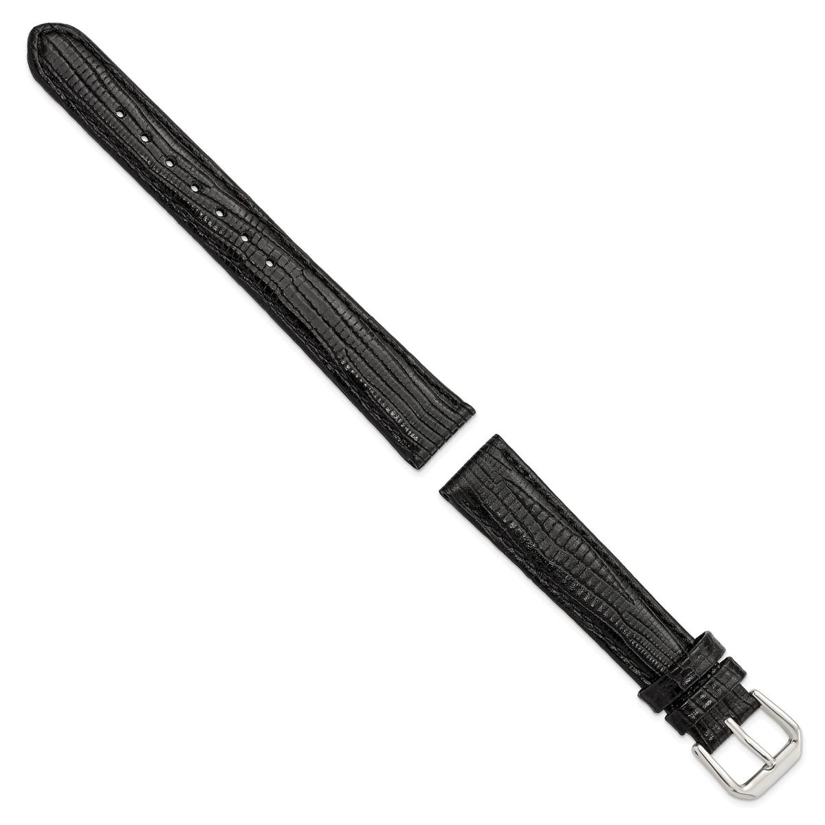 Snake-Grain Leather Watch Band in Black with Silver-Tone Buckle, 16mm - Sophia Jewelers