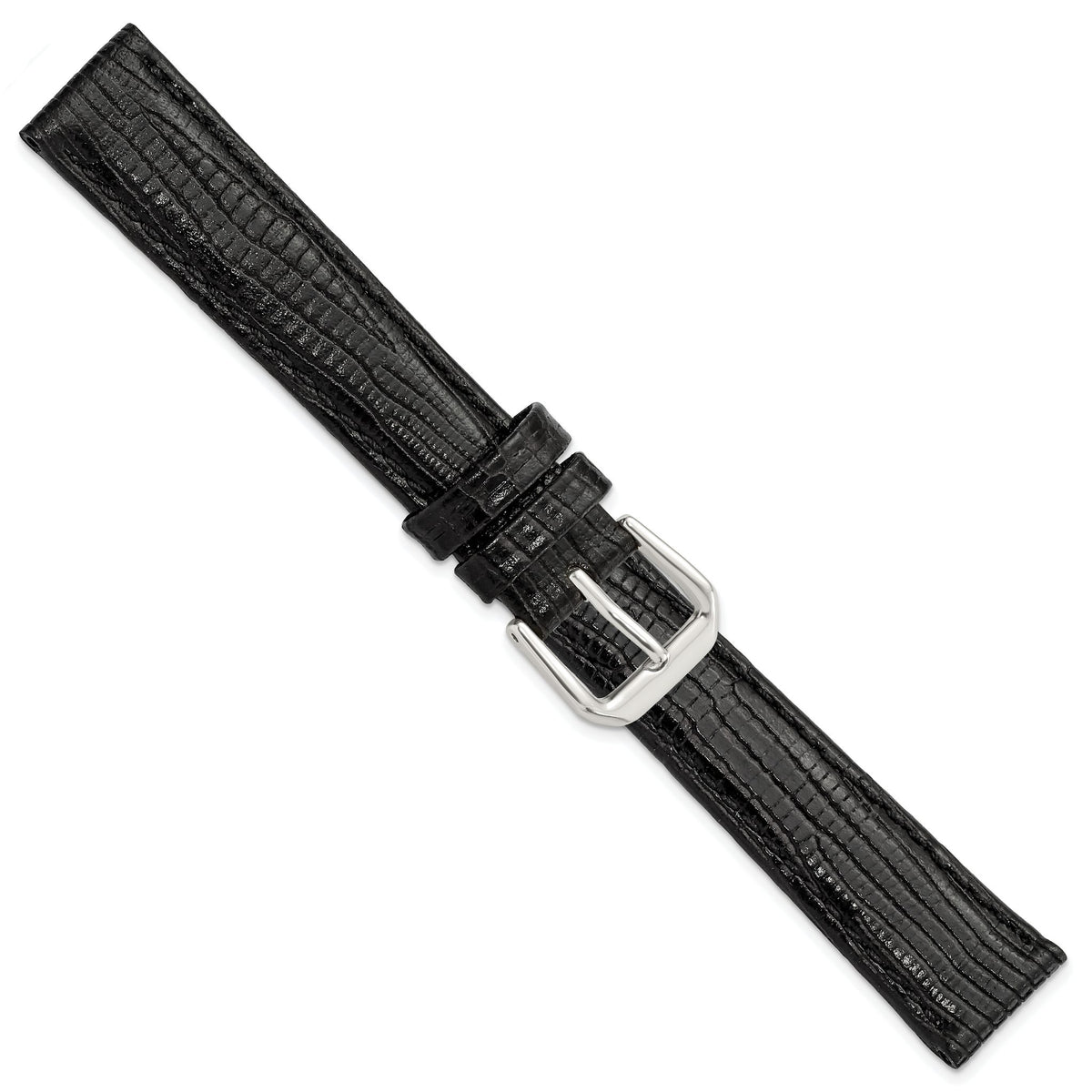 Snake-Grain Leather Watch Band in Black with Silver-Tone Buckle, 16mm - Sophia Jewelers