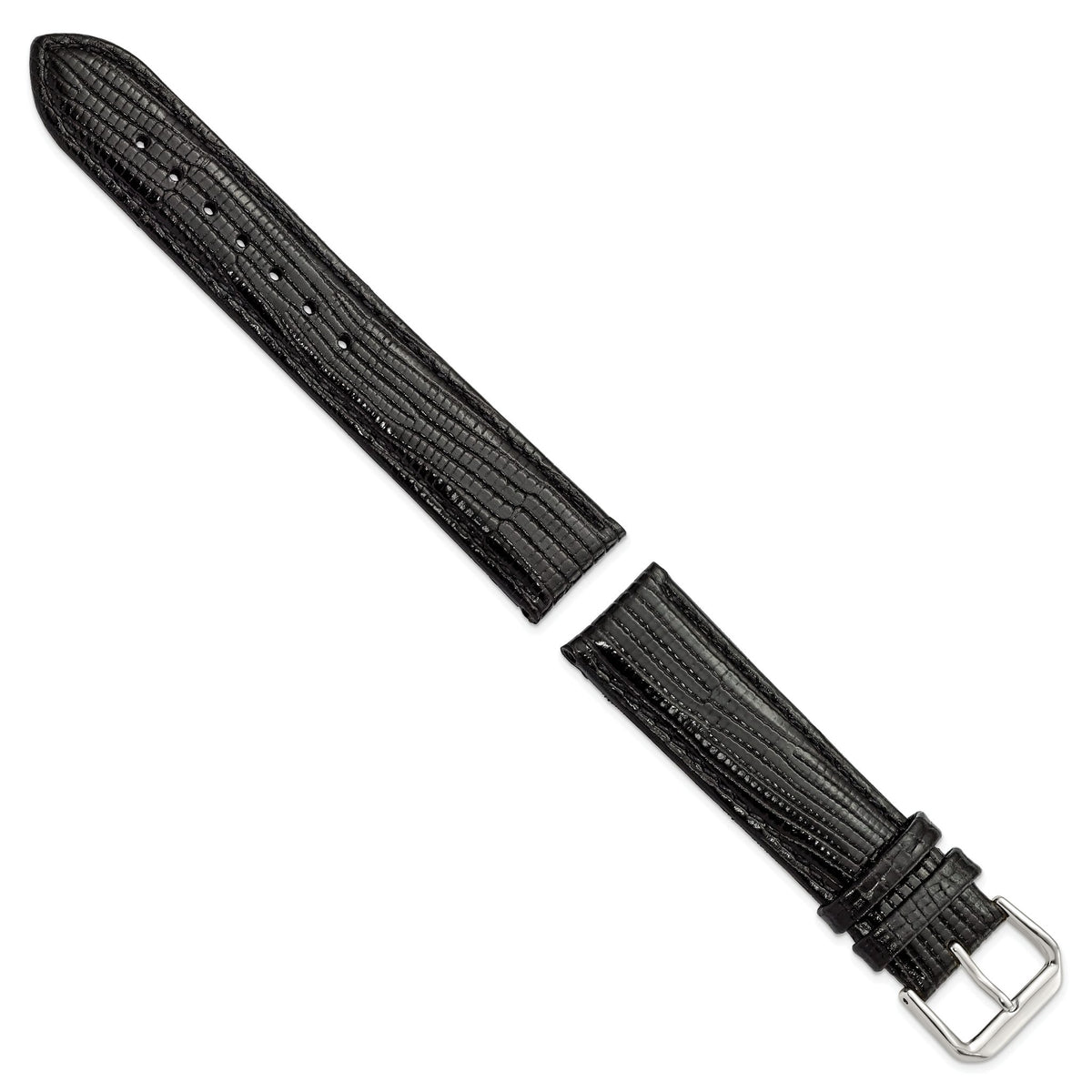 Snake-Grain Leather Watch Band in Black with Silver-Tone Buckle, 16mm - Sophia Jewelers
