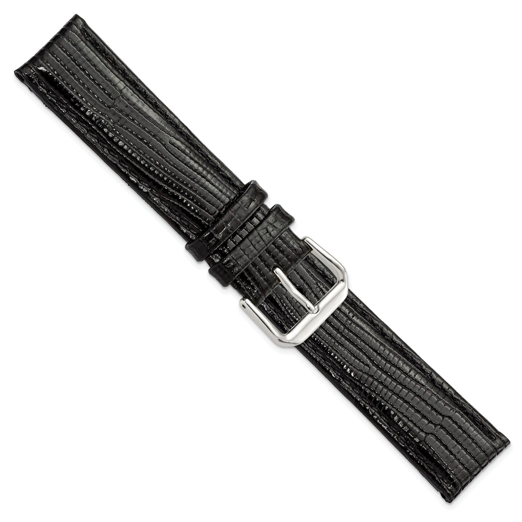 Snake-Grain Leather Watch Band in Black with Silver-Tone Buckle, 16mm - Sophia Jewelers