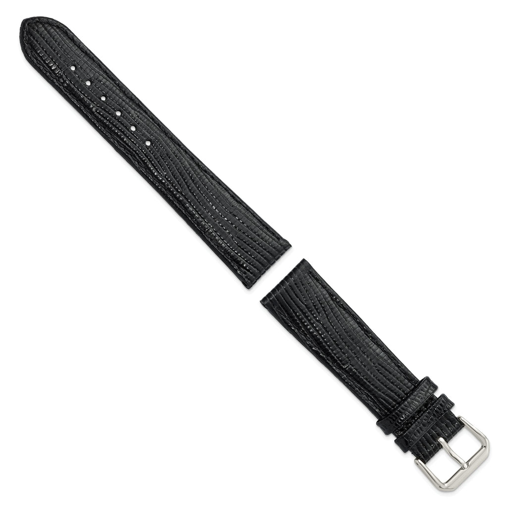 Snake-Grain Leather Watch Band in Black with Silver-Tone Buckle, 16mm - Sophia Jewelers
