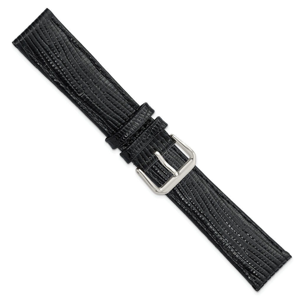 Snake-Grain Leather Watch Band in Black with Silver-Tone Buckle, 16mm - Sophia Jewelers