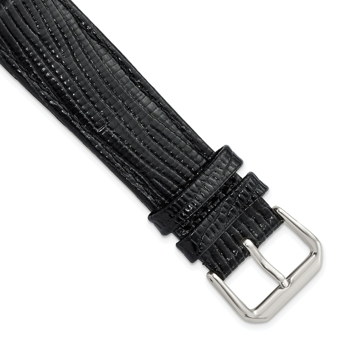 Snake-Grain Leather Watch Band in Black with Silver-Tone Buckle, 16mm - Sophia Jewelers