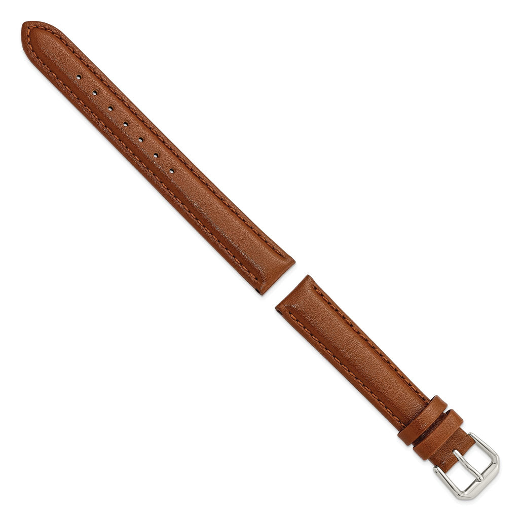 DeBeer 15mm Havana Smooth Leather with Silver-tone Buckle 7.5 inch Watch Band
