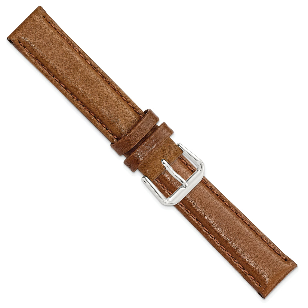 DeBeer 17mm Havana Smooth Leather with Silver-tone Buckle 7.5 inch Watch Band
