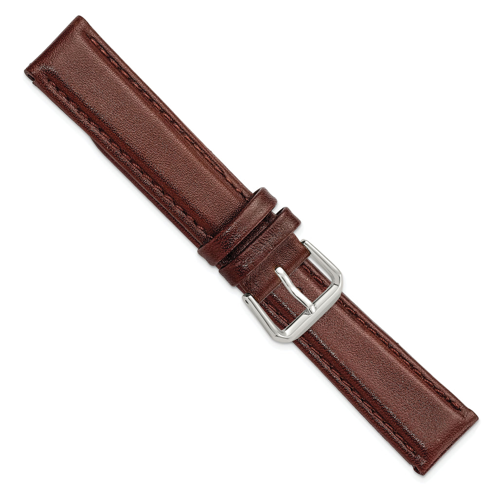 DeBeer 18mm Havana Smooth Leather with Silver-tone Buckle 7.5 inch Watch Band