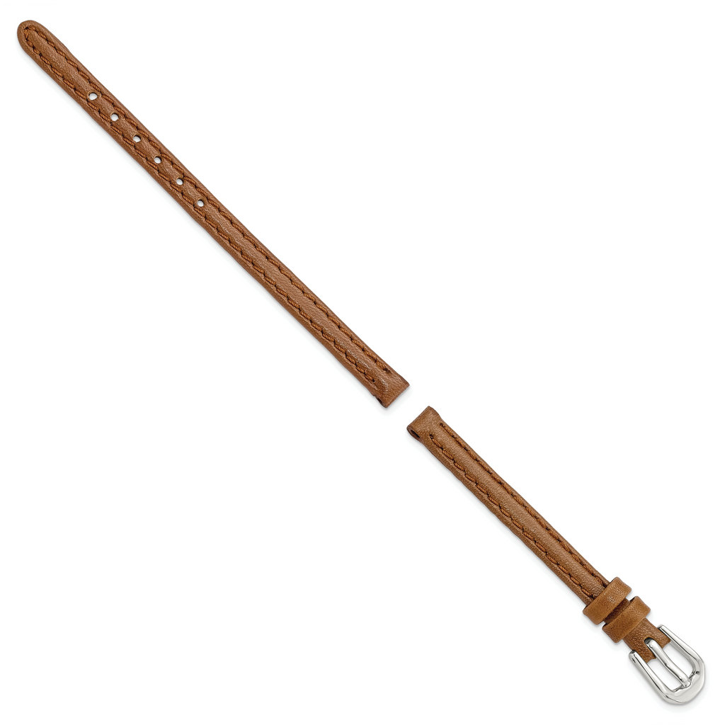 6mm Havana Smooth Leather with Silver-tone Buckle 6.75 inch Watch Band