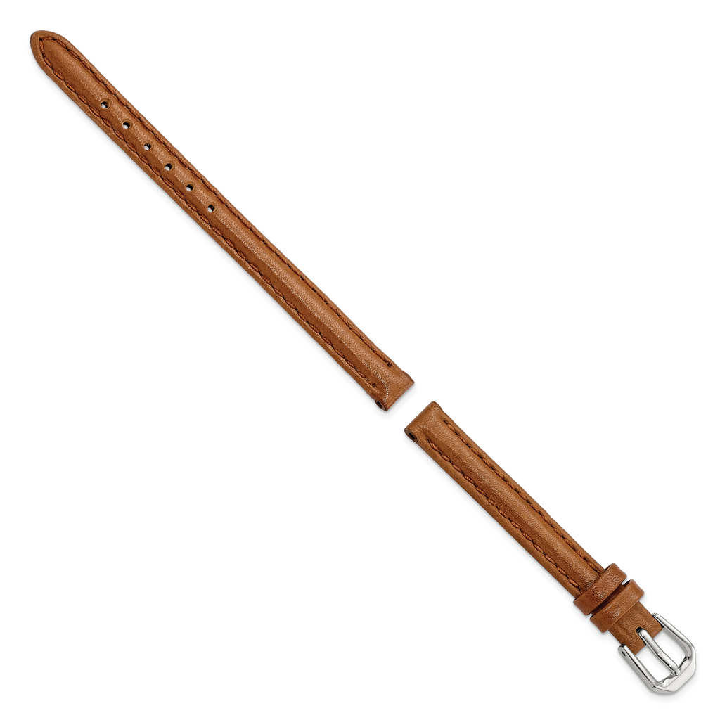 8mm Havana Smooth Leather with Silver-tone Buckle 6.75 inch Watch Band