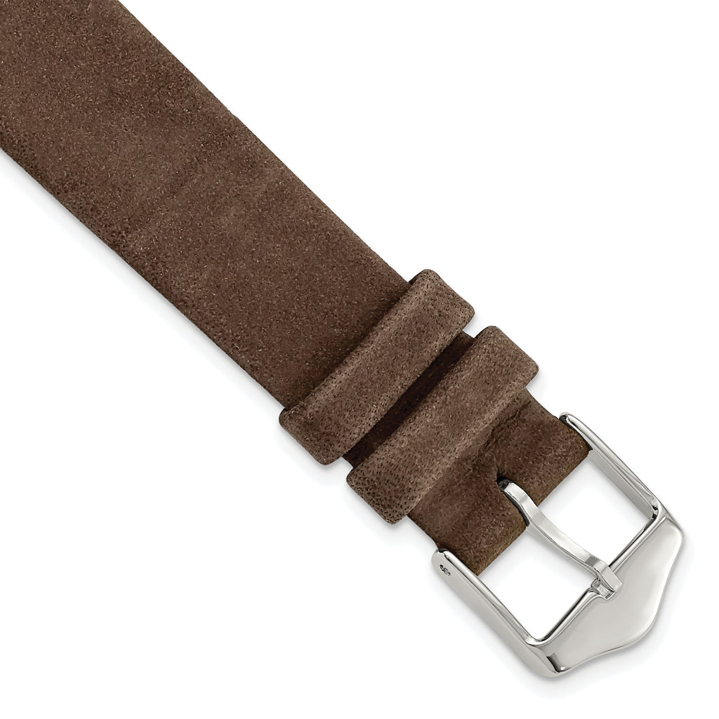 Dark Brown Suede Watch Band in Flat Leather, 16mm