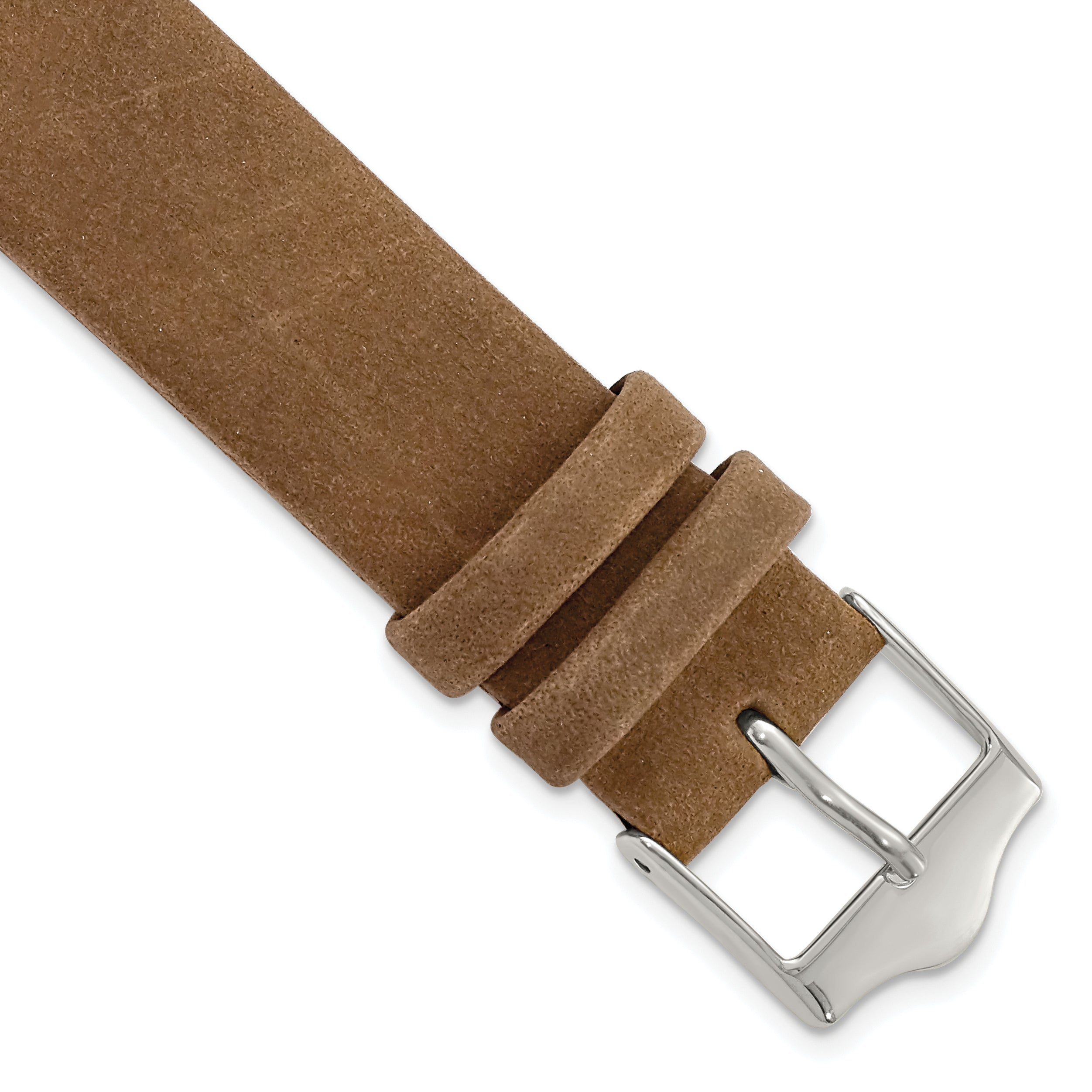 17mm Dark Brown Suede Flat Leather with Silver-tone Buckle 7.75 inch Watch Band