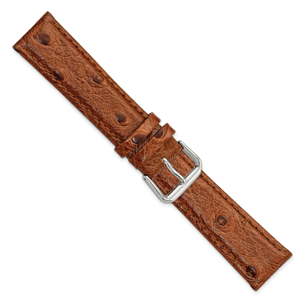 DeBeer 20mm Havana Ostrich Grain Leather with Silver-tone Buckle 7.5 inch Watch Band
