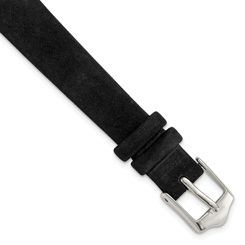 Black Suede Flat Watch Band in Leather with Silver-Tone Buckle, 14mm