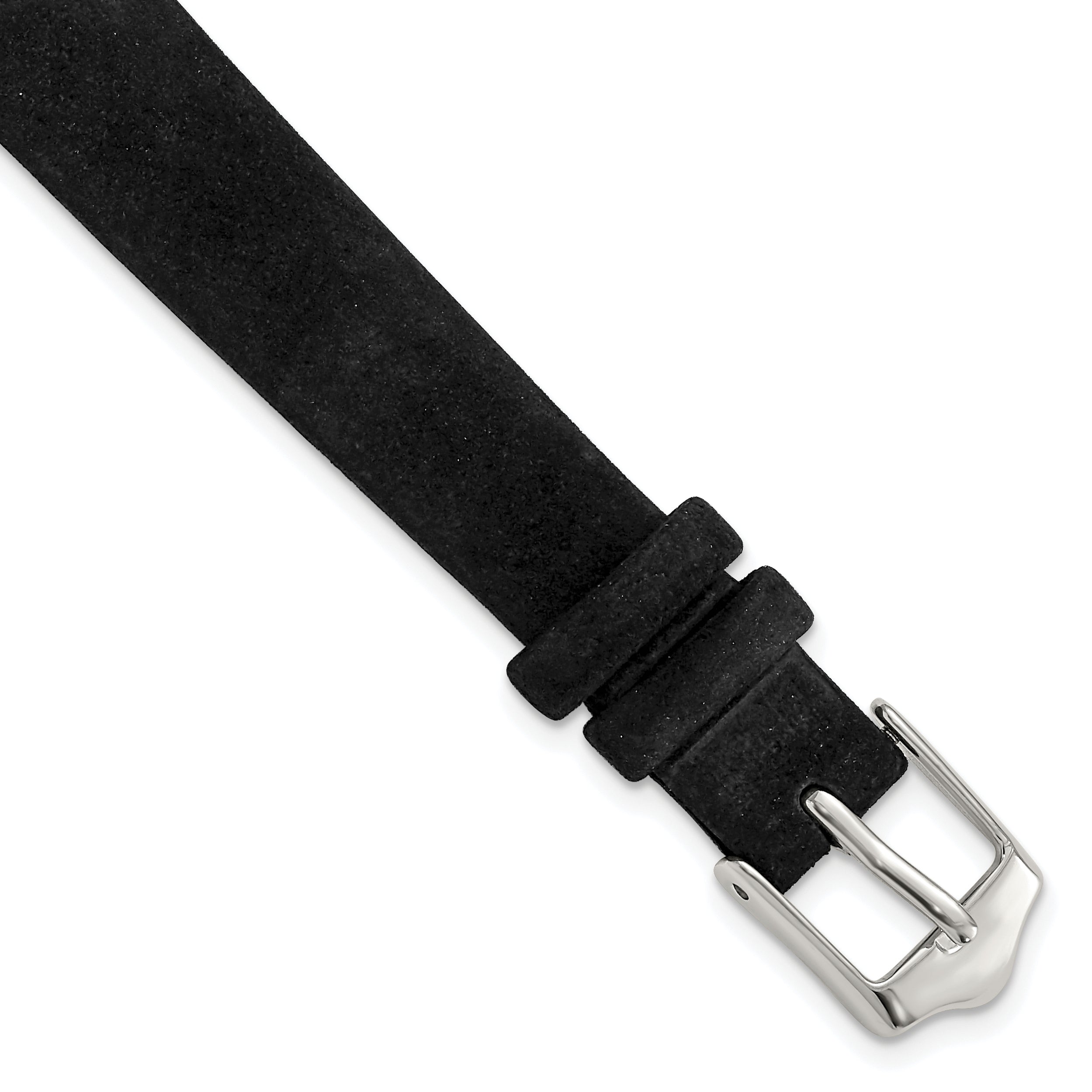Black Suede Flat Watch Band in Leather with Silver-Tone Buckle, 14mm