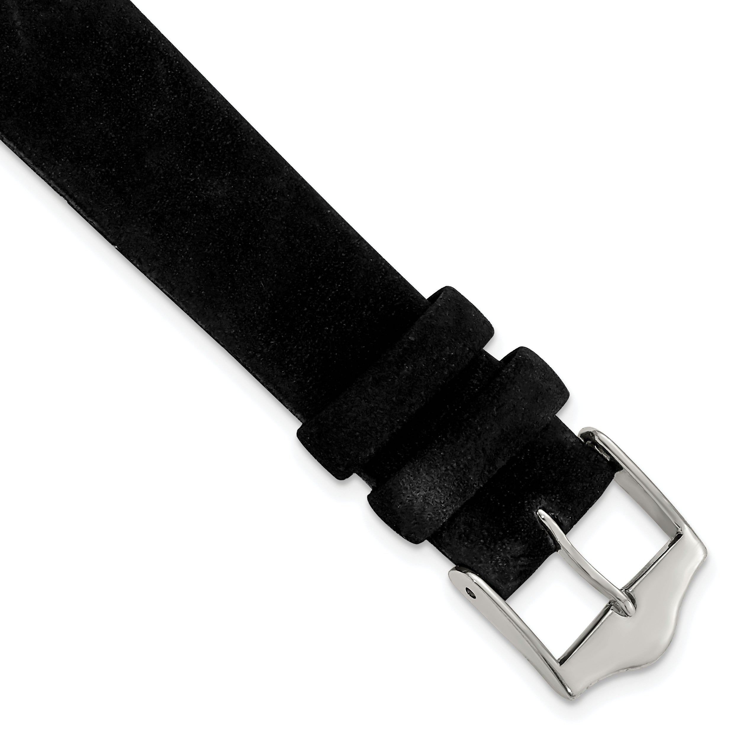 Black Suede Flat Watch Band in Leather with Silver-Tone Buckle, 14mm