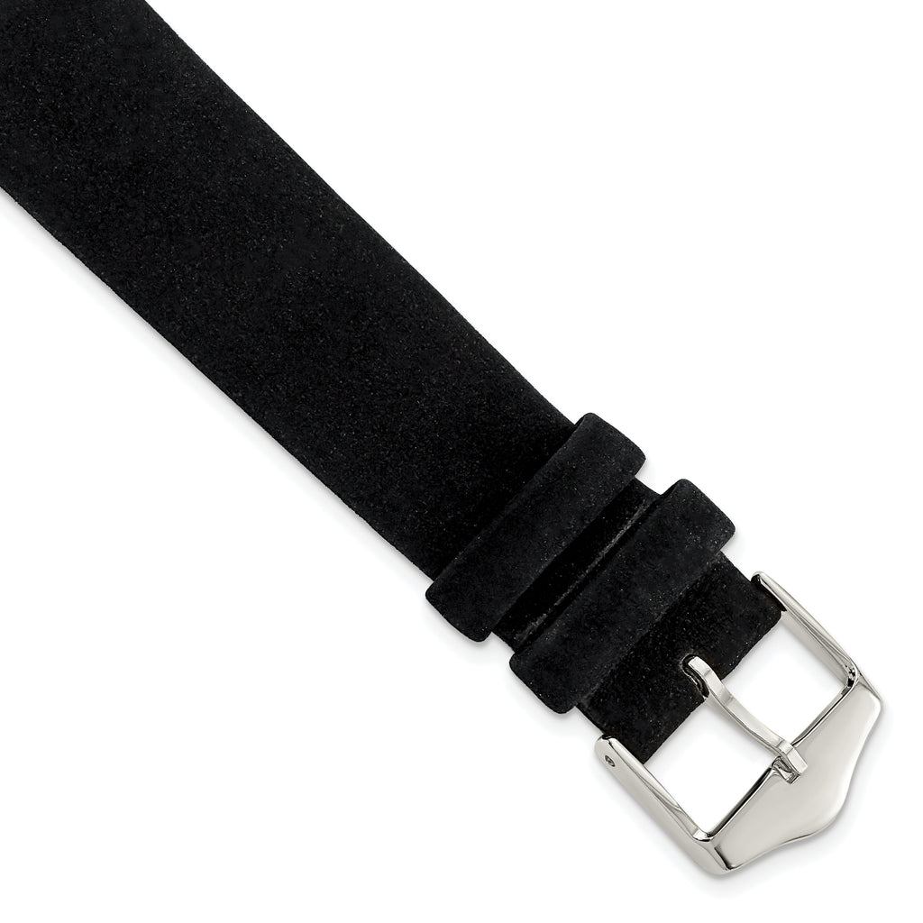 Black Suede Flat Watch Band in Leather with Silver-Tone Buckle, 14mm