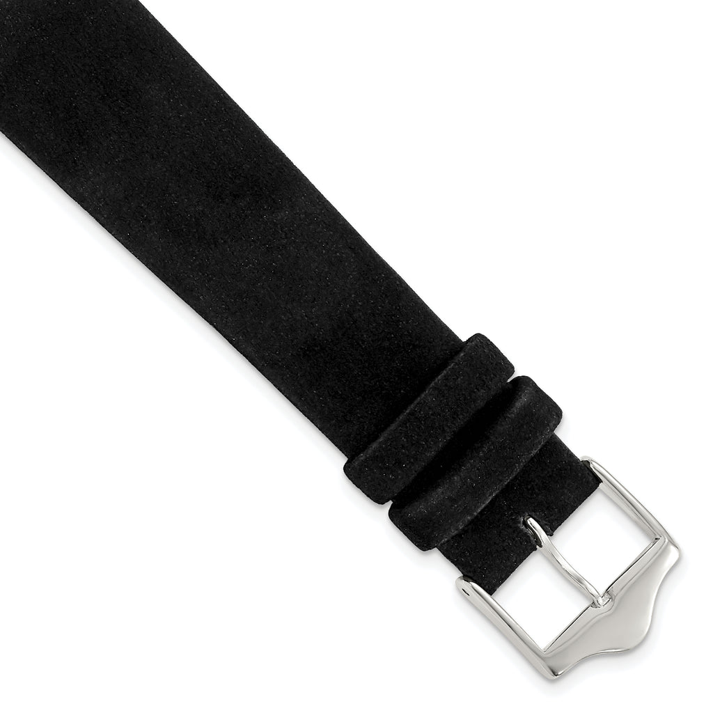 Black Suede Flat Watch Band in Leather with Silver-Tone Buckle, 14mm