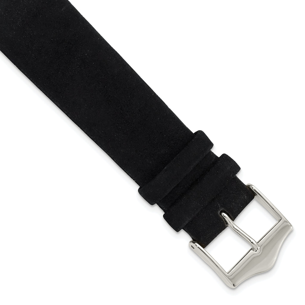 Black Suede Flat Watch Band in Leather with Silver-Tone Buckle, 14mm
