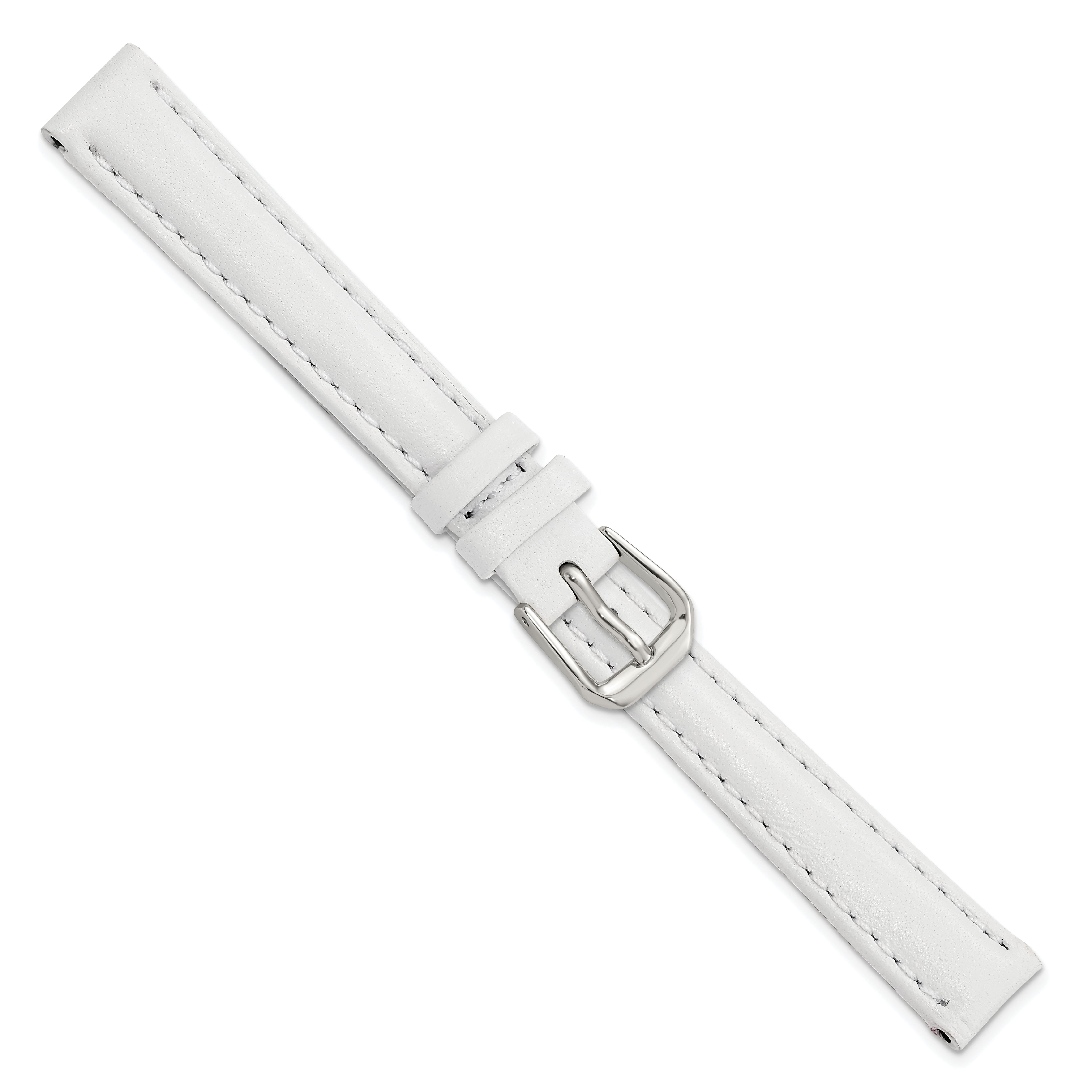 12mm White Smooth Leather with Silver-tone Buckle 6.75 inch Watch Band