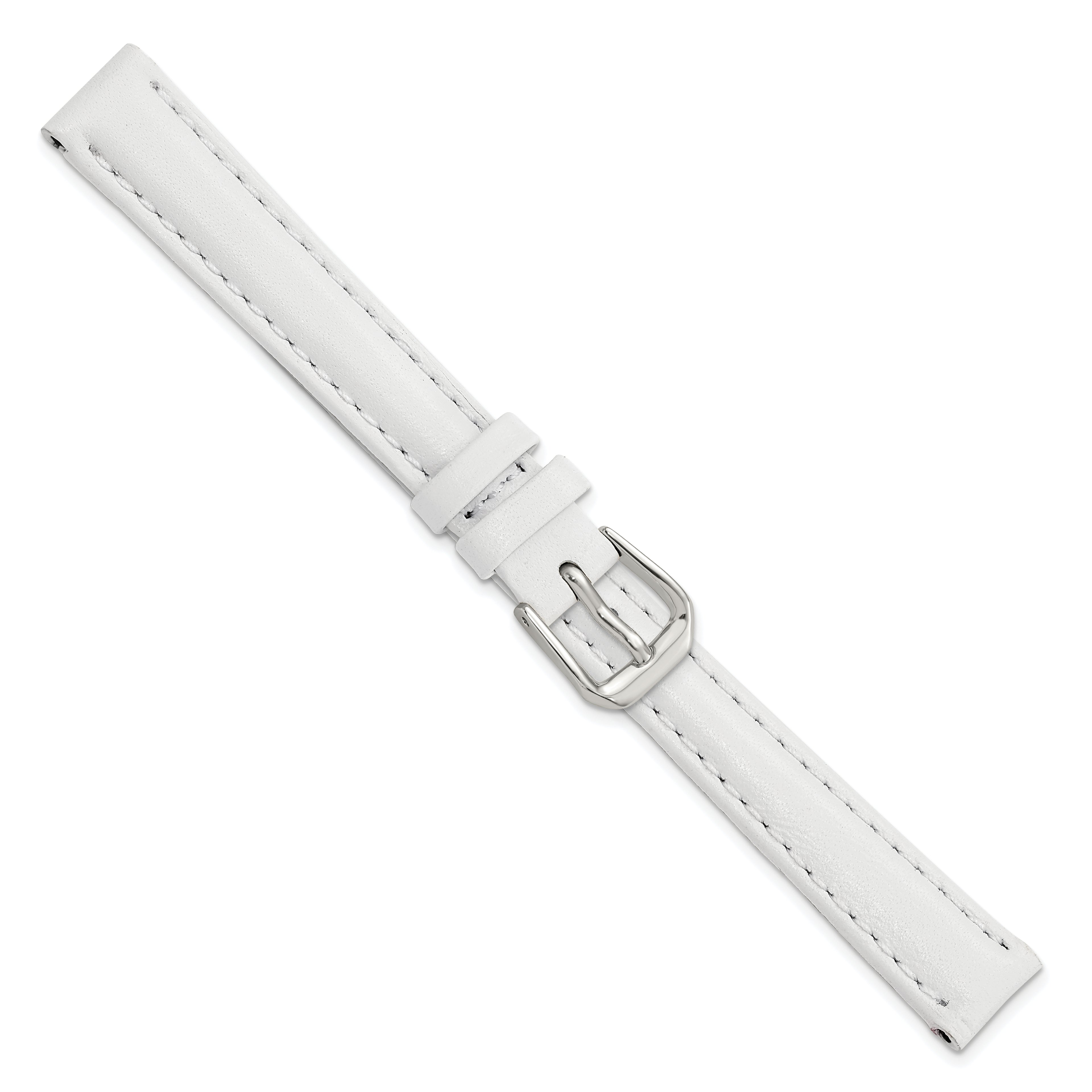 12mm White Smooth Leather with Silver-tone Buckle 6.75 inch Watch Band