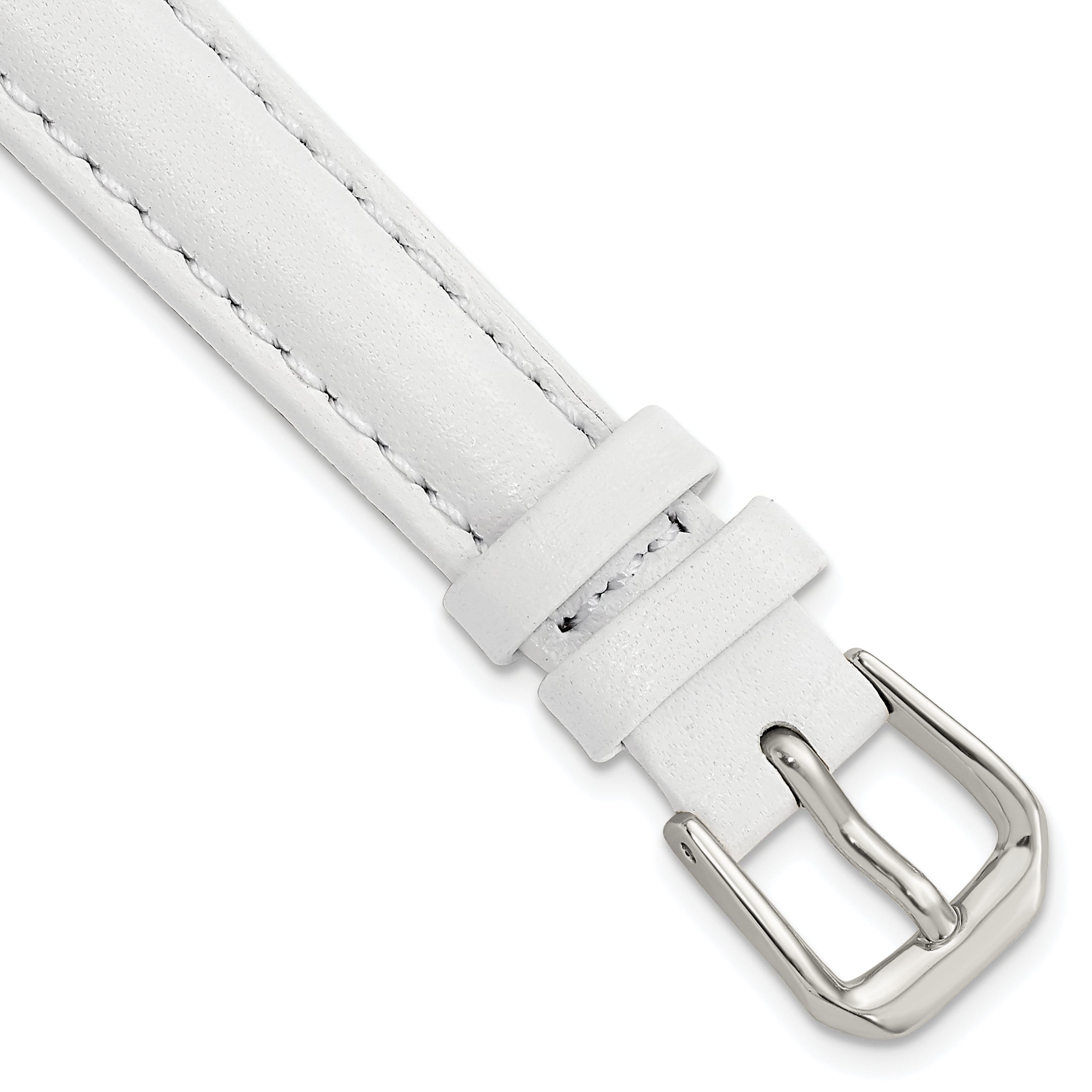 12mm White Smooth Leather with Silver-tone Buckle 6.75 inch Watch Band Main image