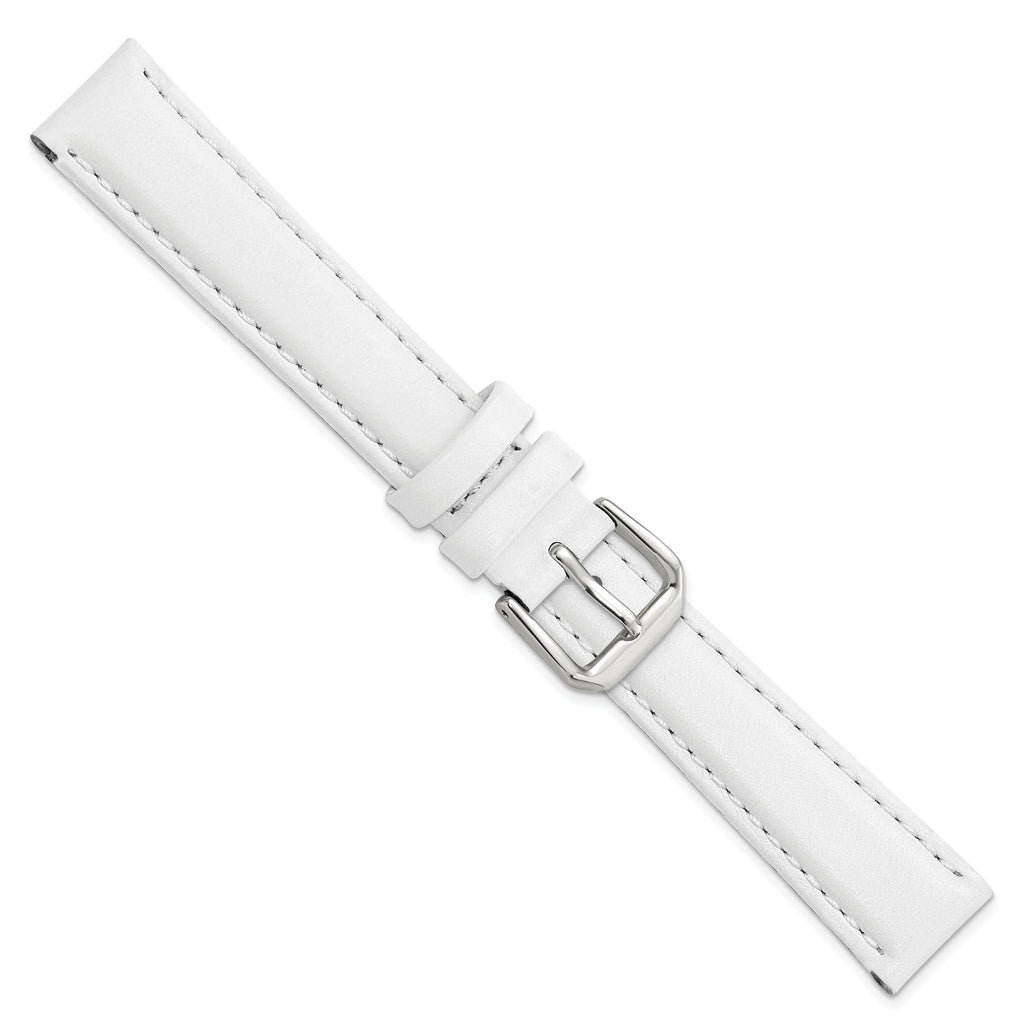 Smooth Leather Watch Band in White with Silver-Tone Buckle, 20mm - Sophia Jewelers