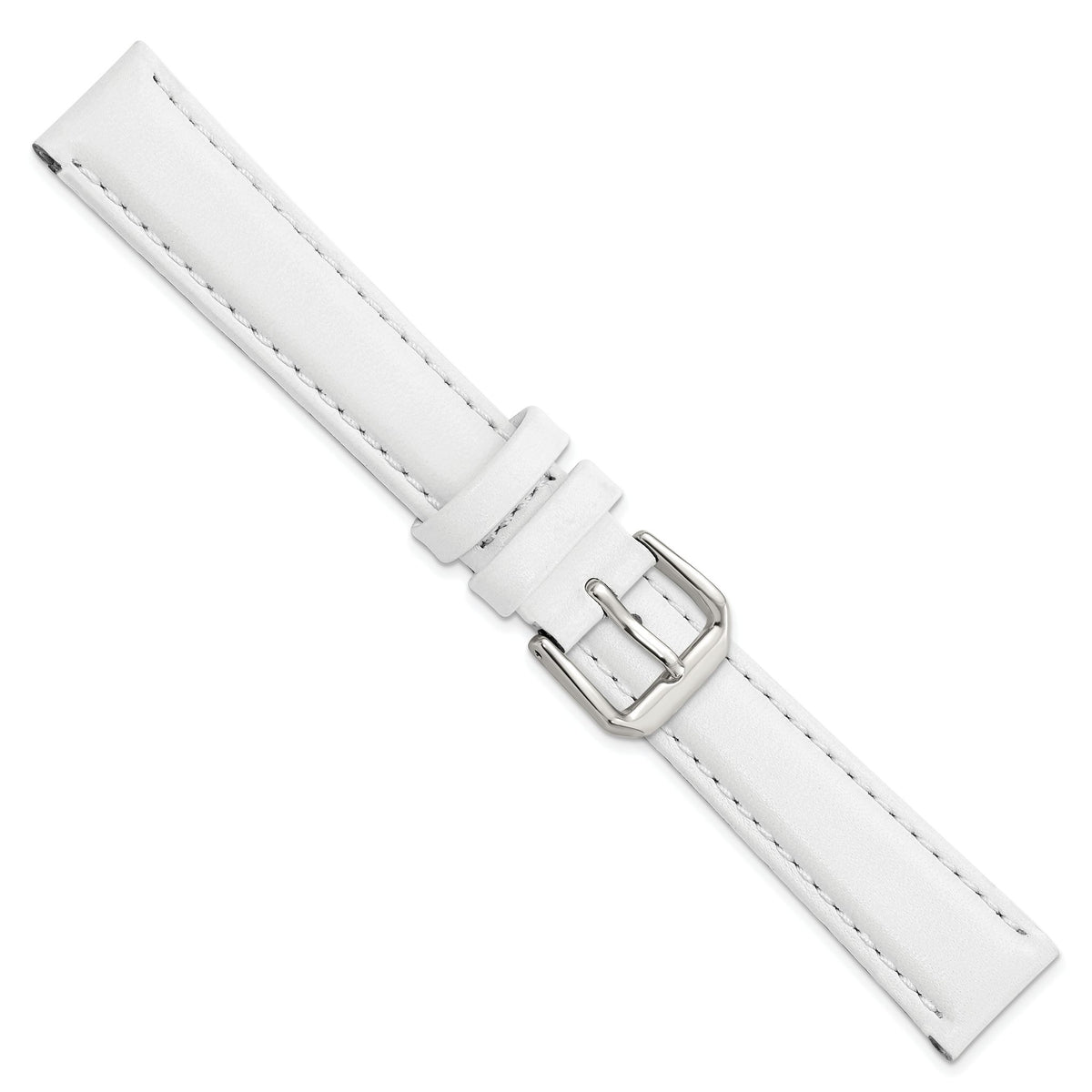 Smooth Leather Watch Band in White with Silver-Tone Buckle, 20mm - Sophia Jewelers