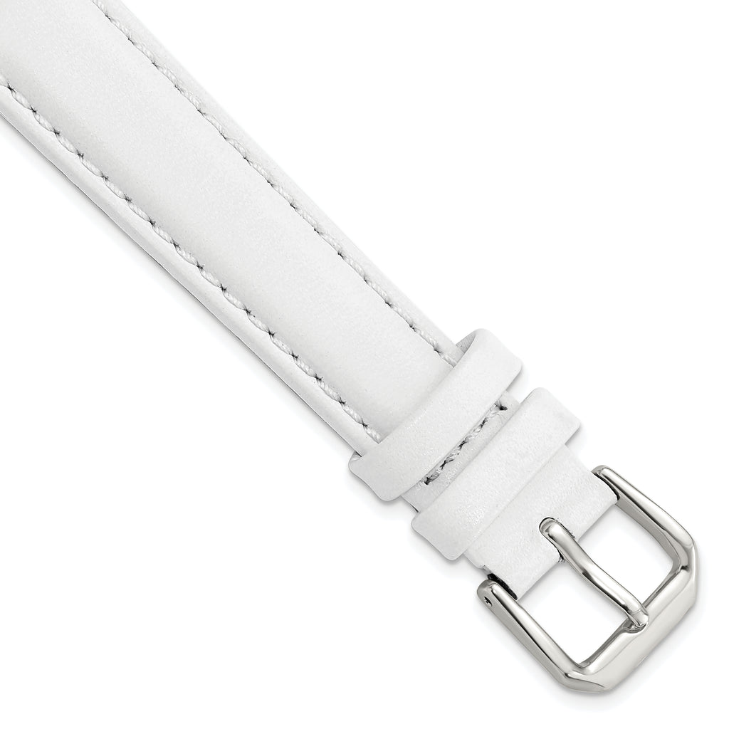 Smooth Leather Watch Band in White with Silver-Tone Buckle, 20mm