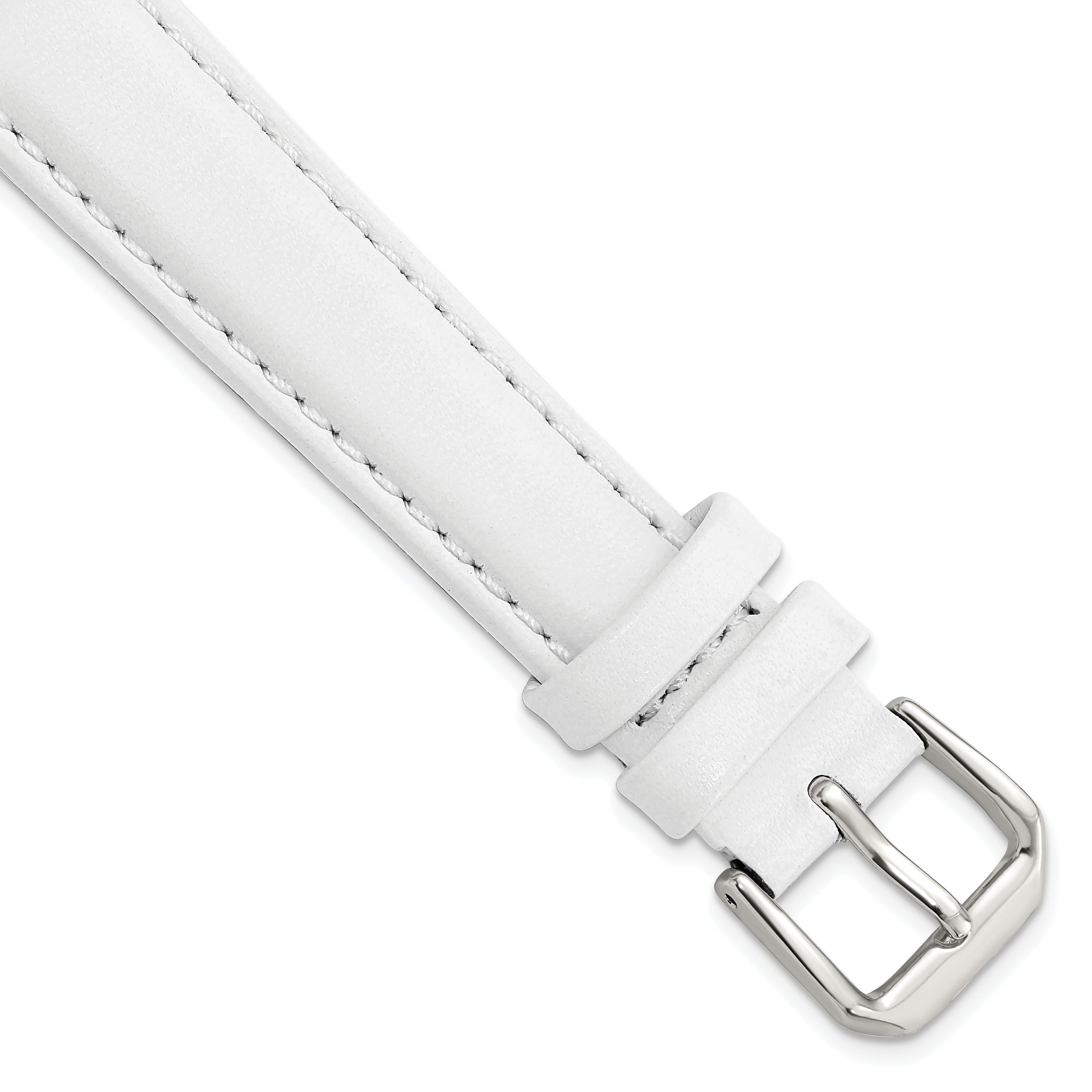 Smooth Leather Watch Band in White with Silver-Tone Buckle, 20mm