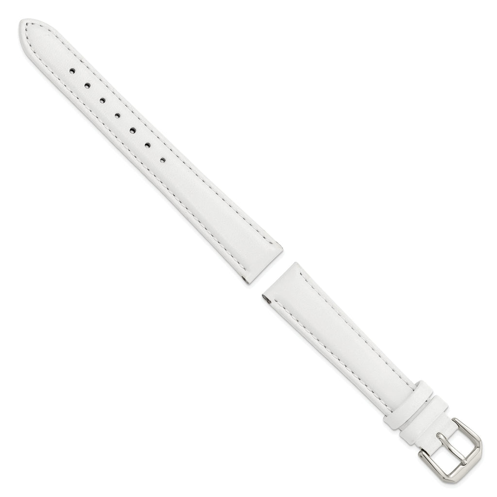 Smooth Leather Watch Band in White with Silver-Tone Buckle, 20mm - Sophia Jewelers