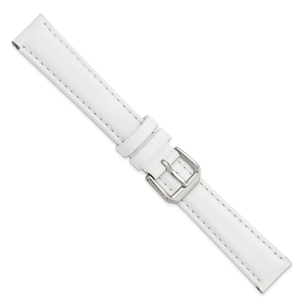 Smooth Leather Watch Band in White with Silver-Tone Buckle, 20mm - Sophia Jewelers