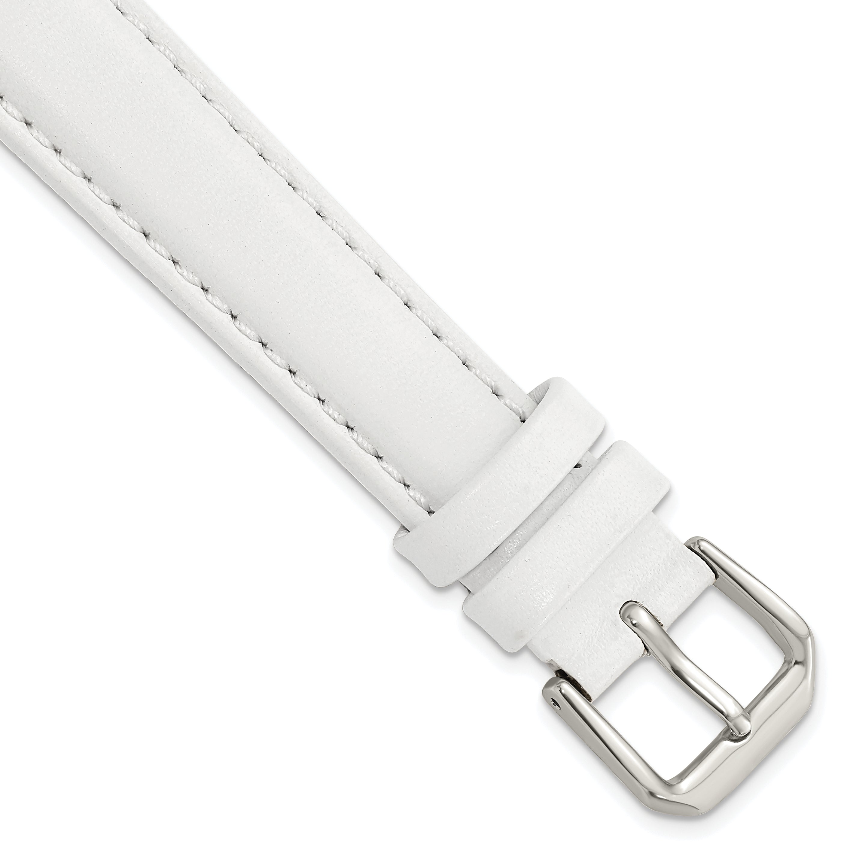 Smooth Leather Watch Band in White with Silver-Tone Buckle, 20mm