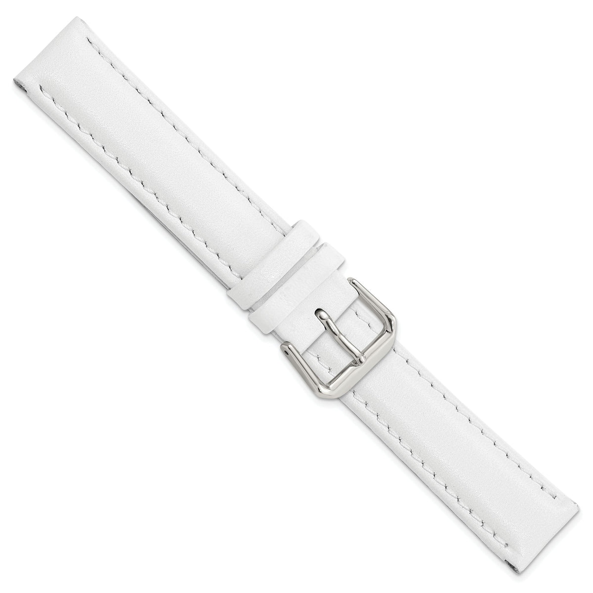 Smooth Leather Watch Band in White with Silver-Tone Buckle, 20mm - Sophia Jewelers