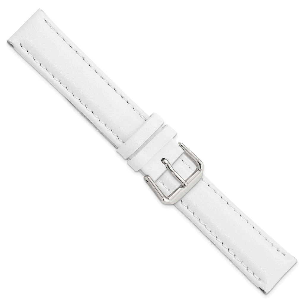 Smooth Leather Watch Band in White with Silver-Tone Buckle, 20mm - Sophia Jewelers