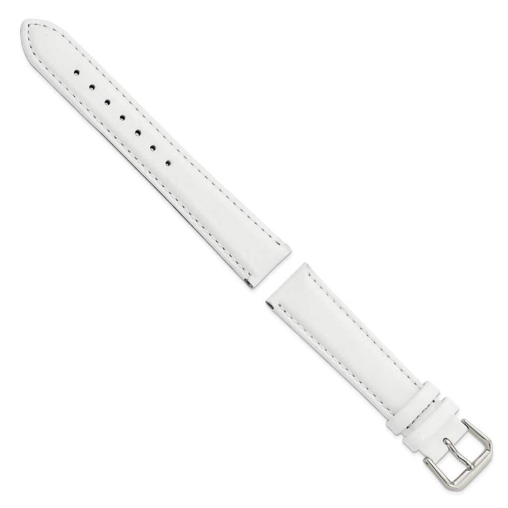 Smooth Leather Watch Band in White with Silver-Tone Buckle, 20mm - Sophia Jewelers