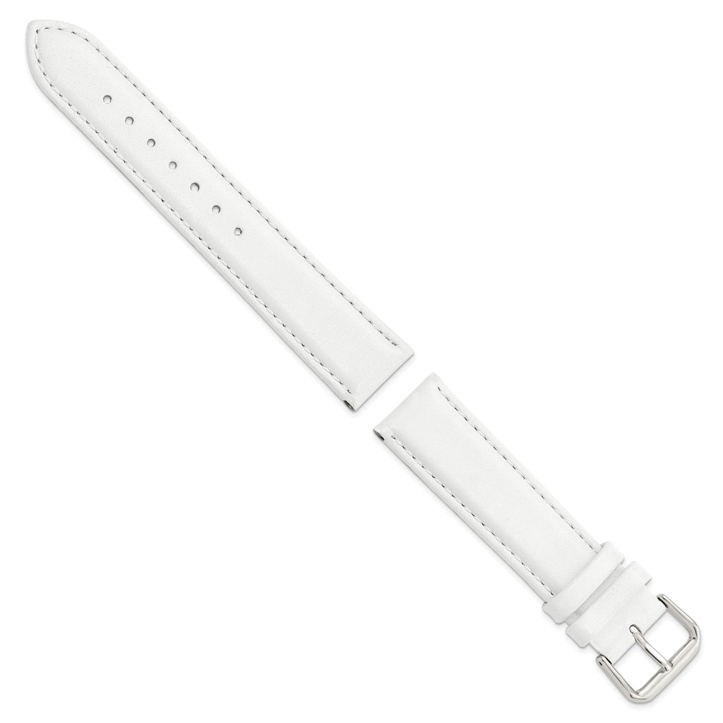 Smooth Leather Watch Band in White with Silver-Tone Buckle, 20mm - Sophia Jewelers