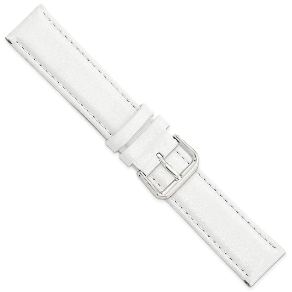 Smooth Leather Watch Band in White with Silver-Tone Buckle, 20mm - Sophia Jewelers