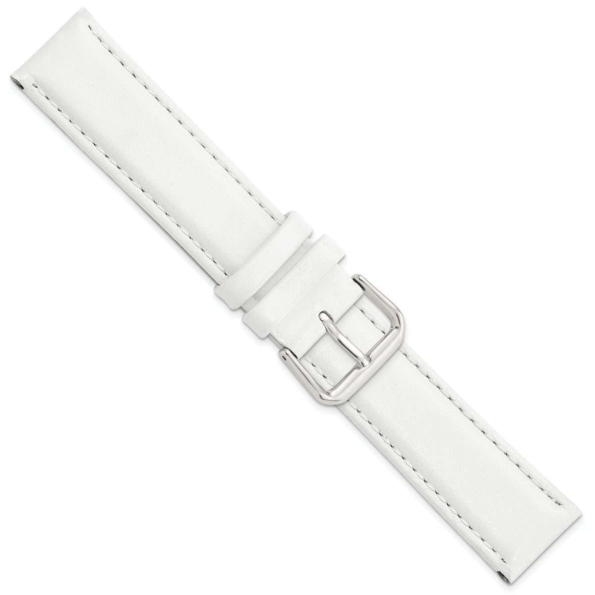 Smooth Leather Watch Band in White with Silver-Tone Buckle, 20mm - Sophia Jewelers