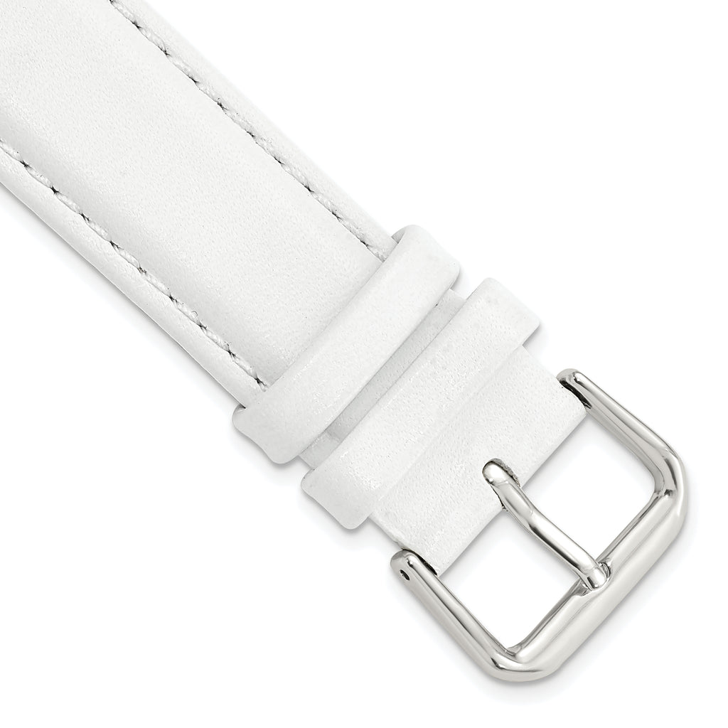 Smooth Leather Watch Band in White with Silver-Tone Buckle, 20mm