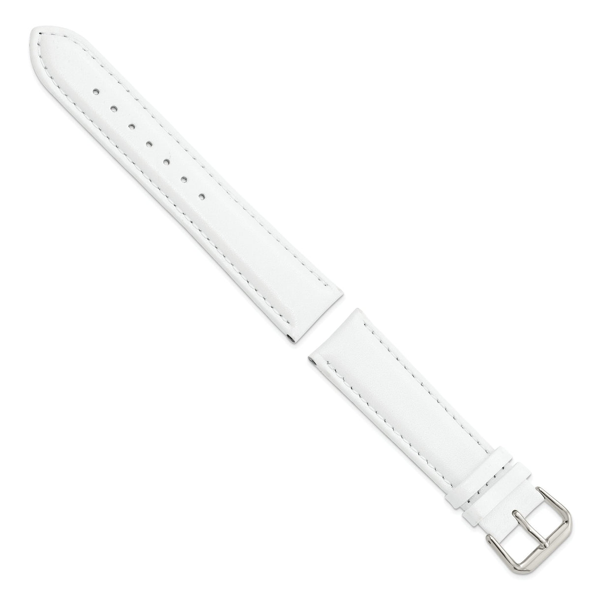 Smooth Leather Watch Band in White with Silver-Tone Buckle, 20mm - Sophia Jewelers