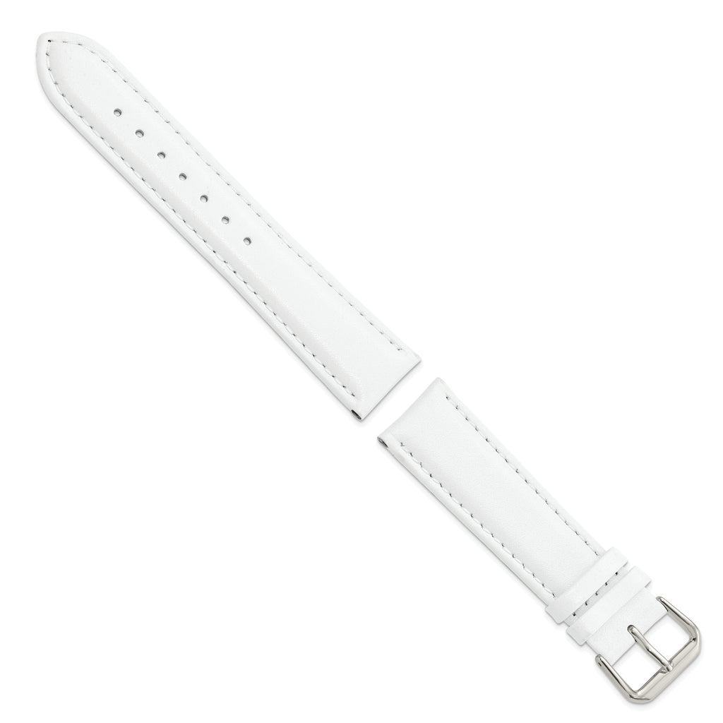 Smooth Leather Watch Band in White with Silver-Tone Buckle, 20mm - Sophia Jewelers