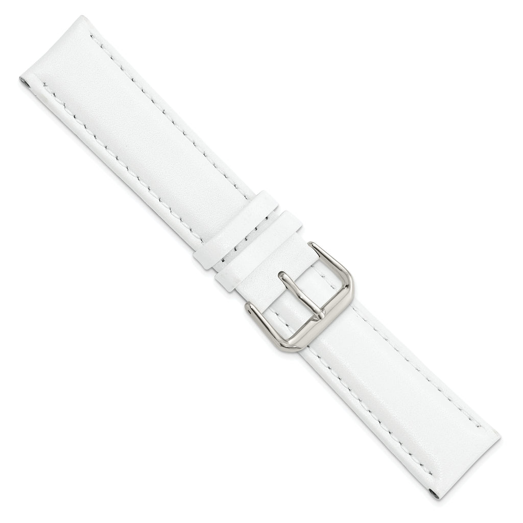 Smooth Leather Watch Band in White with Silver-Tone Buckle, 20mm - Sophia Jewelers