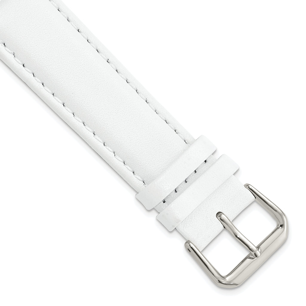 Smooth Leather Watch Band in White with Silver-Tone Buckle, 20mm