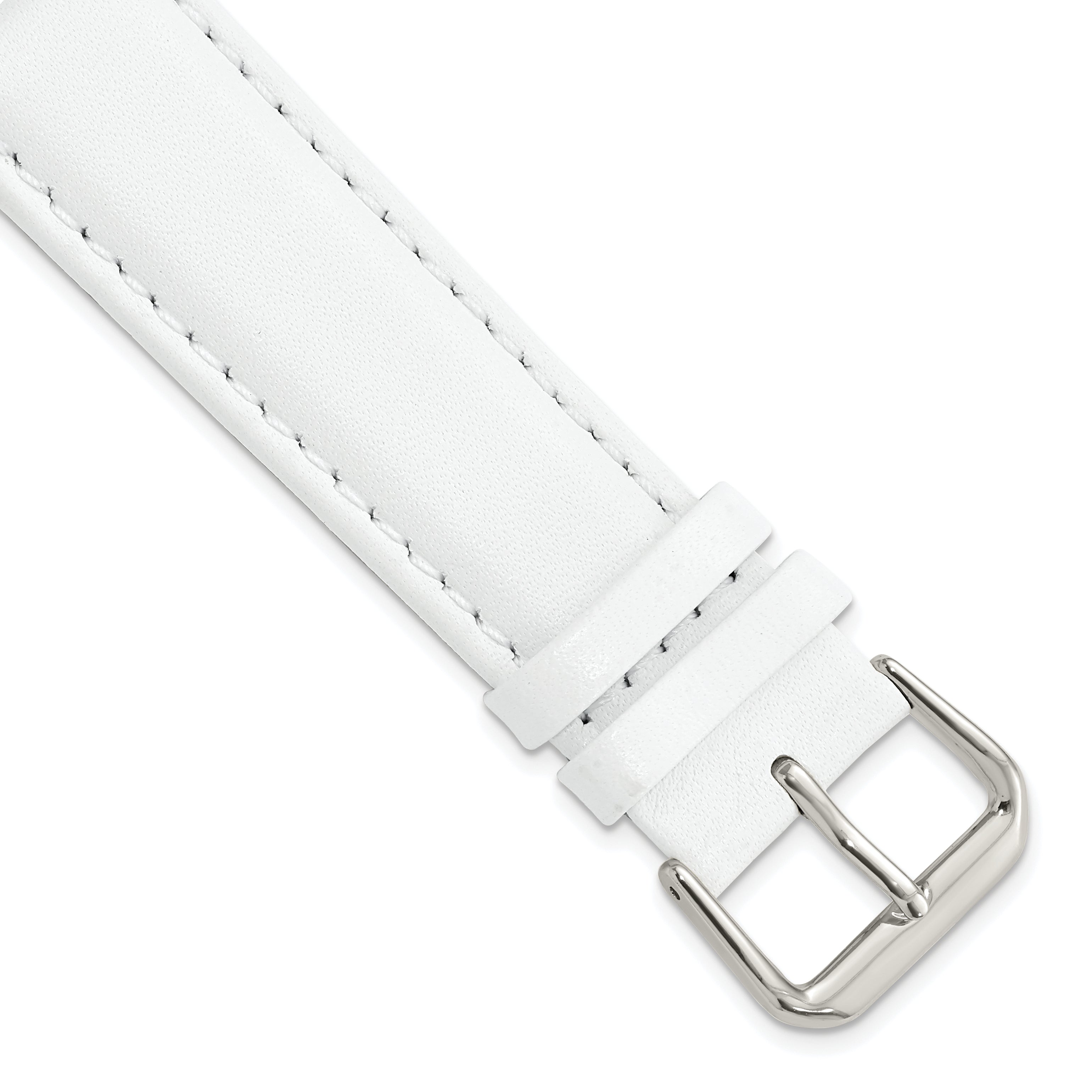 Smooth Leather Watch Band in White with Silver-Tone Buckle, 20mm
