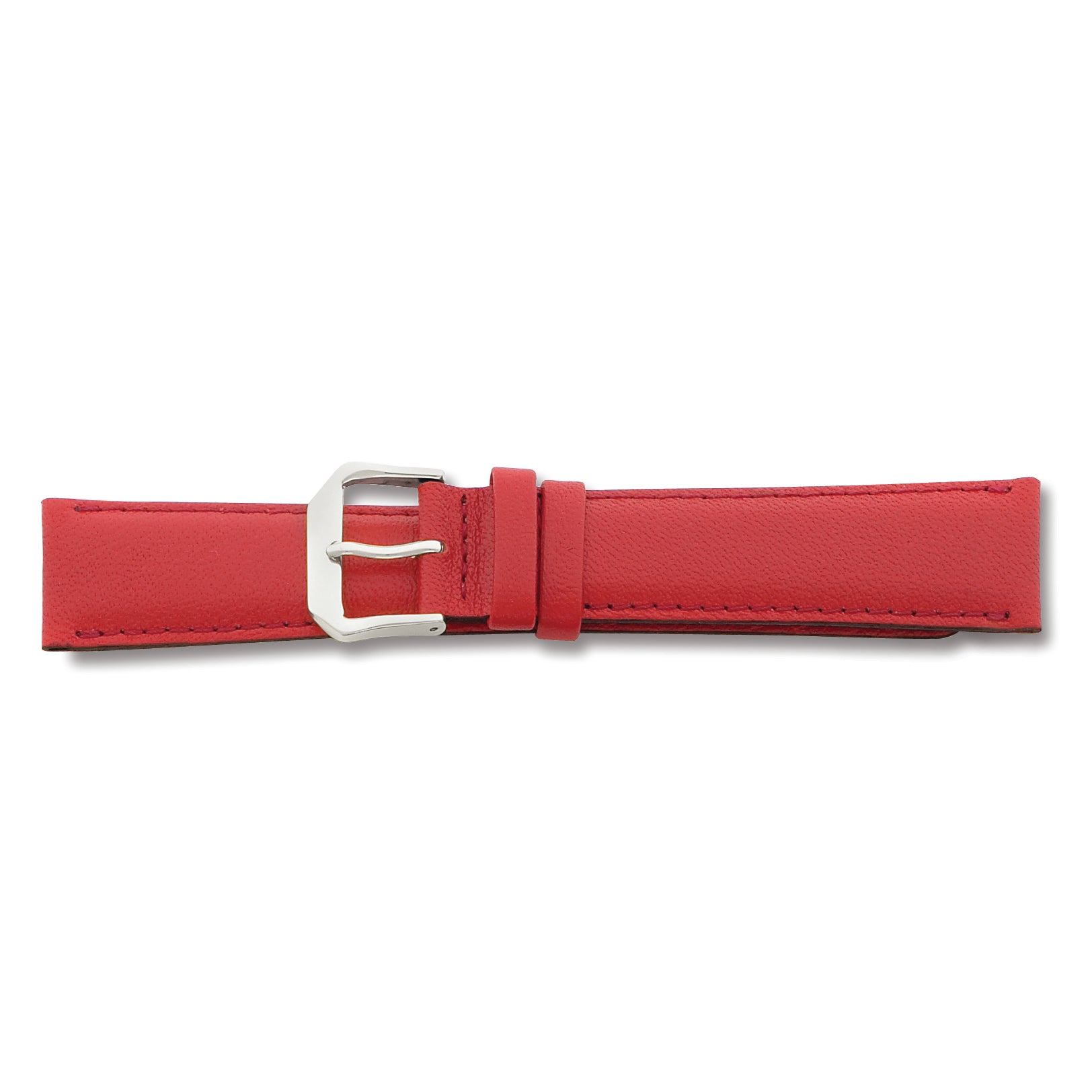 19mm Red Smooth Leather Silver-tone Buckle Watch Band - Sophia Jewelers