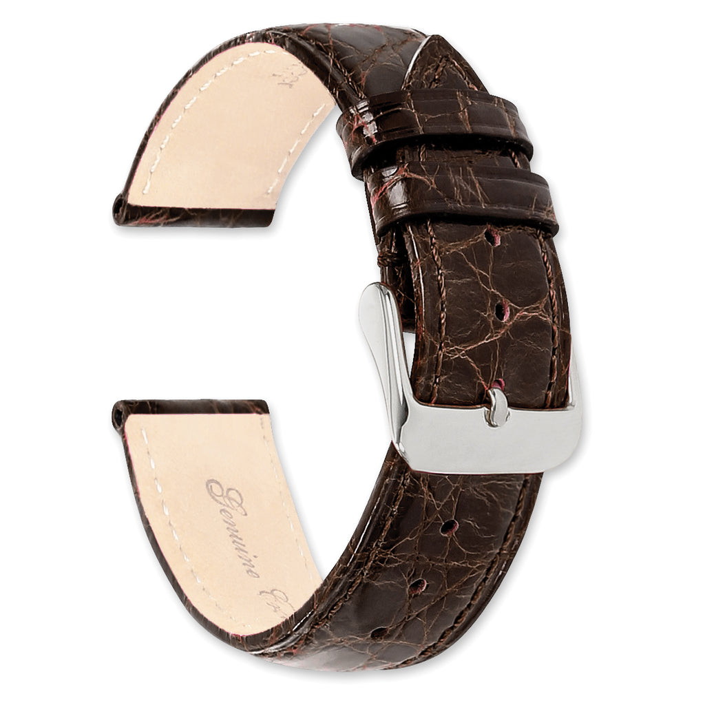 10mm Long Brown Genuine Caiman Leather with Silver-tone Buckle 7.75 inch Watch Band