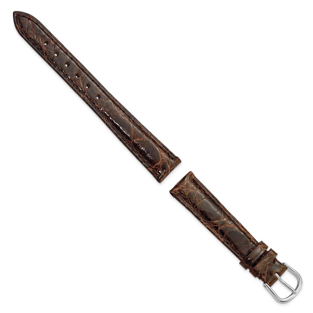 8mm Brown Genuine Caiman Leather with Silver-tone Buckle 6.75 inch Watch Band
