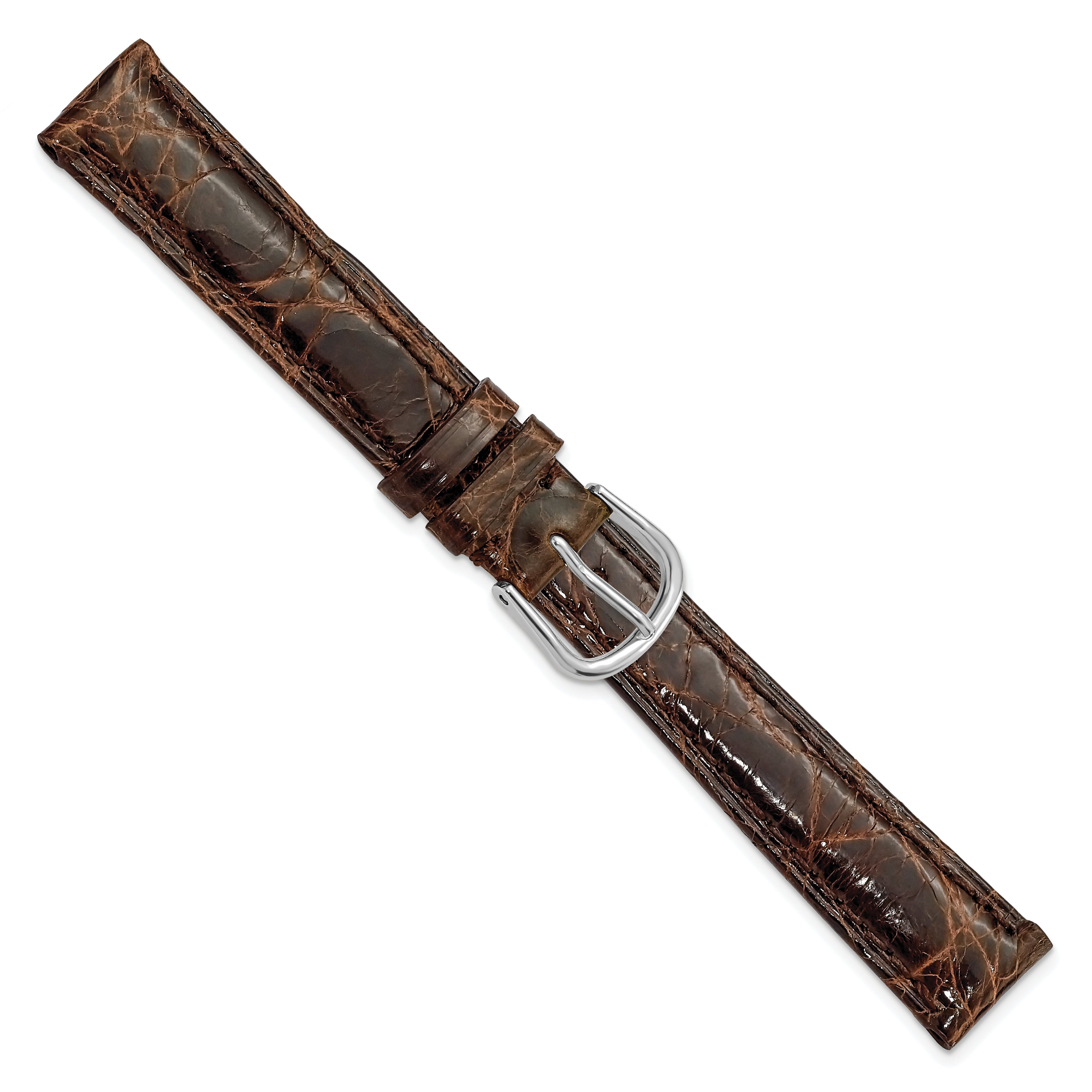 10mm Long Brown Genuine Caiman Leather with Silver-tone Buckle 7.75 inch Watch Band